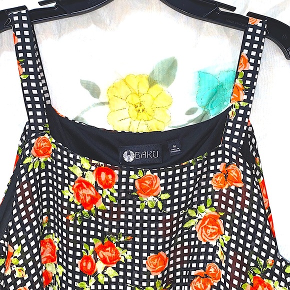 BAKU POLYESTER CHECK BLK/WHITE MAXI DRESS SZ M - Picture 3 of 14